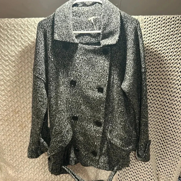 Free People Black womens Tweed Boucle Fall Jacket Small Petite 
Belted - Picture 1 of 9